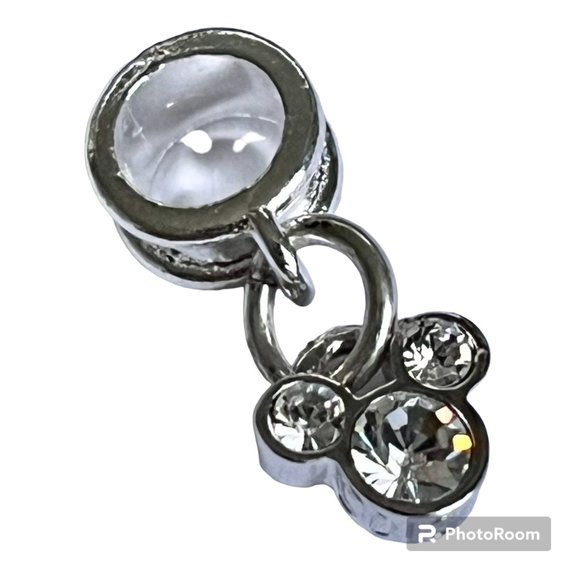 Vtg Disney Mickey Mouse Charm European Bead Slider SilverPlated Austrian Crystal - Picture 1 of 10